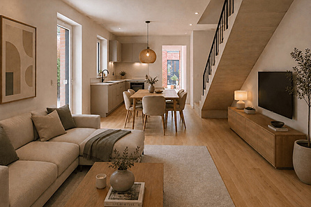 Wohnzimmer mit Küche visualisiert