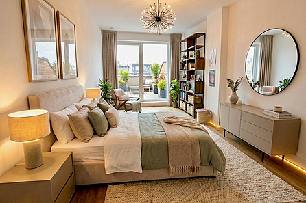 Schlafzimmer zur Dachterrasse visualisiert